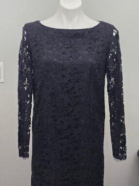 Vintage Henri Bendel Black And Red Lace Long Sleeve Dress, USA Made Tag Size 8